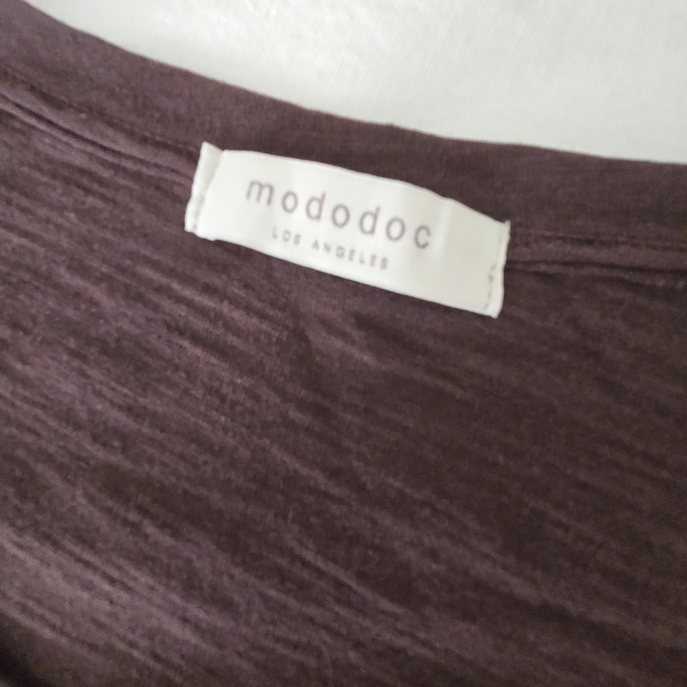 Mododoc Peplum Back Top Small Brown Soft Knit Minimalist Casual Swing Tee - Picture 2 of 10